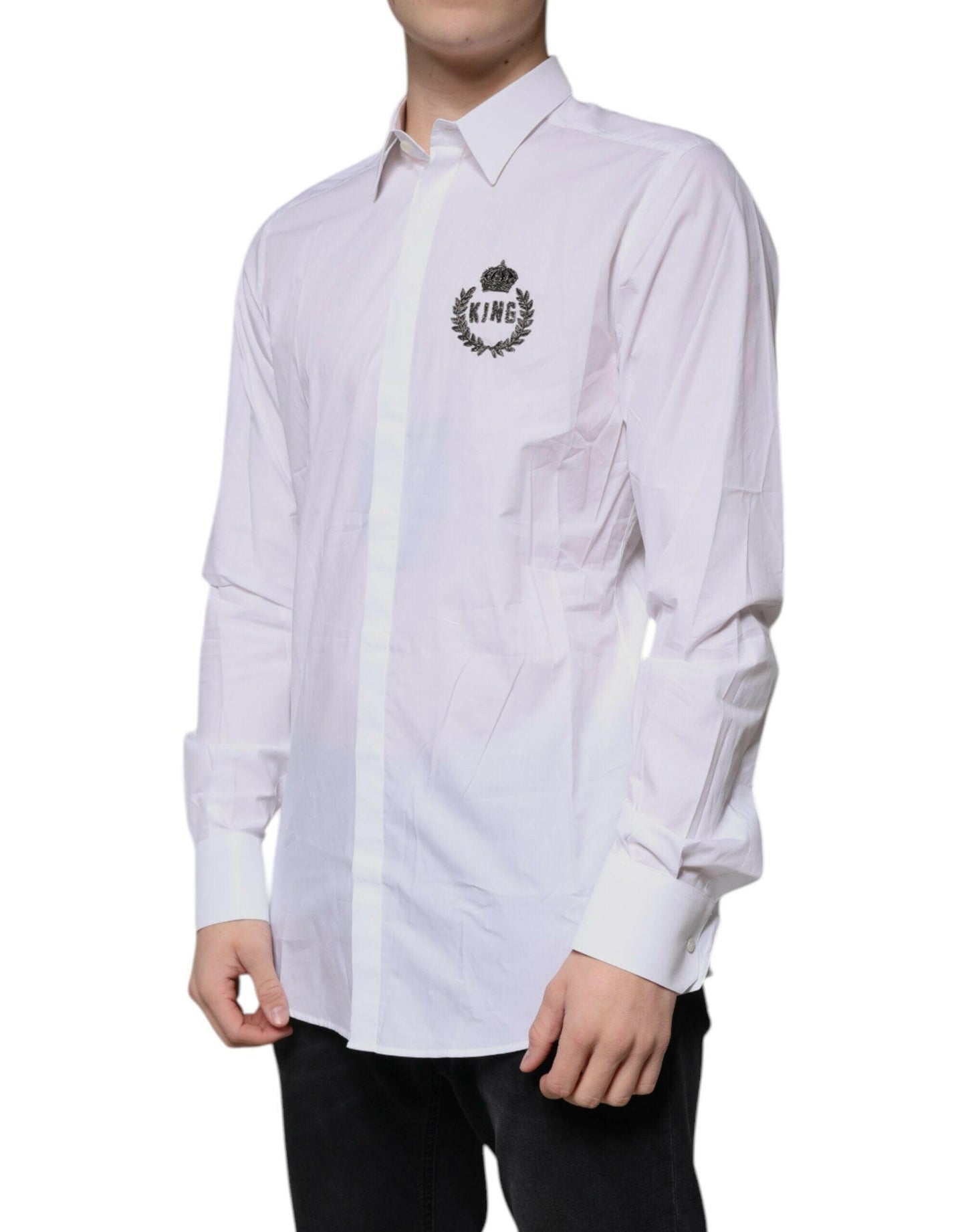 Chemise habillée en coton blanc avec logo Dolce &amp; Gabbana pour homme