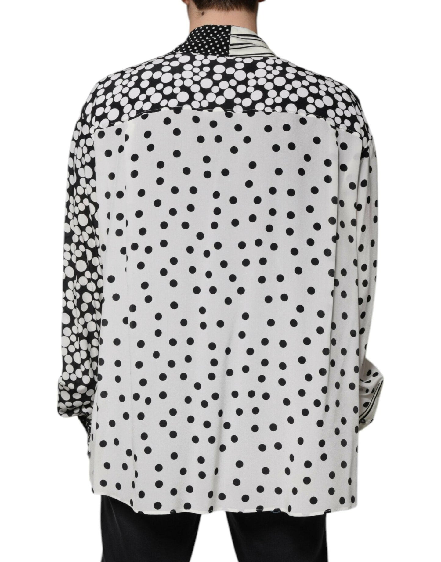Chemise décontractée en soie à pois noirs et blancs Dolce &amp; Gabbana pour homme