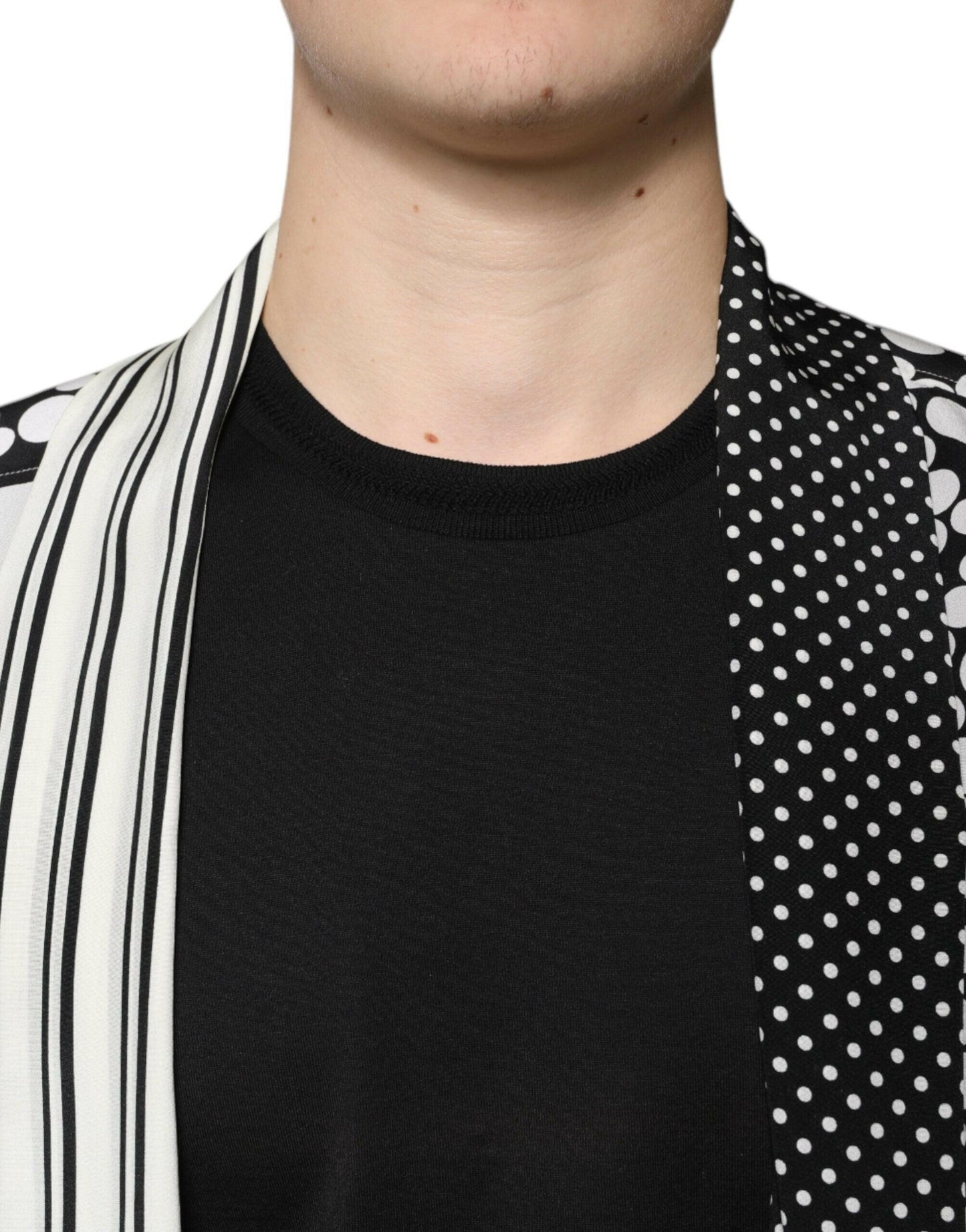 Chemise décontractée en soie à pois noirs et blancs Dolce &amp; Gabbana pour homme