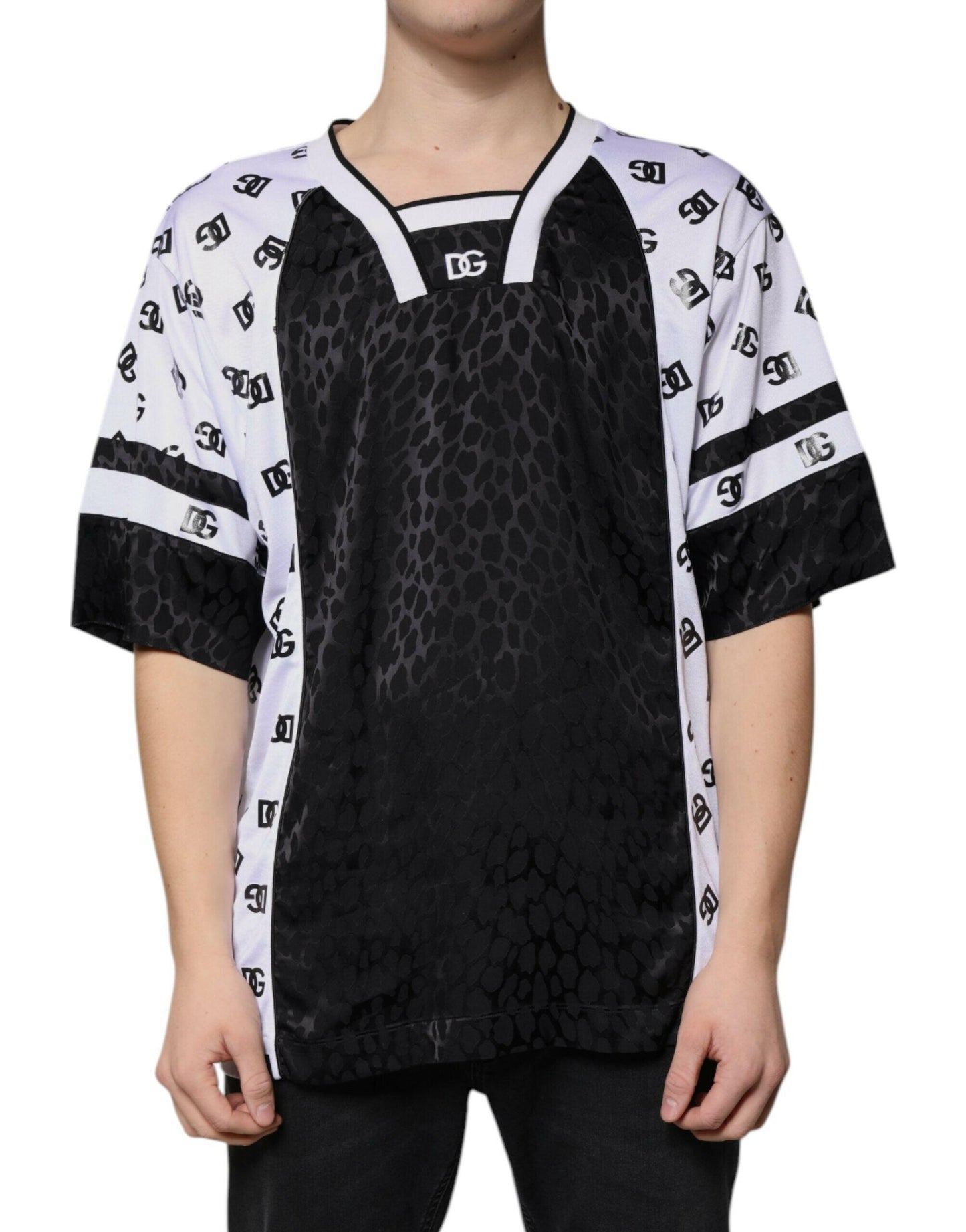 Dolce &amp; Gabbana – T-Shirt mit Logo in Schwarz und Weiß für Herren, kurze Ärmel