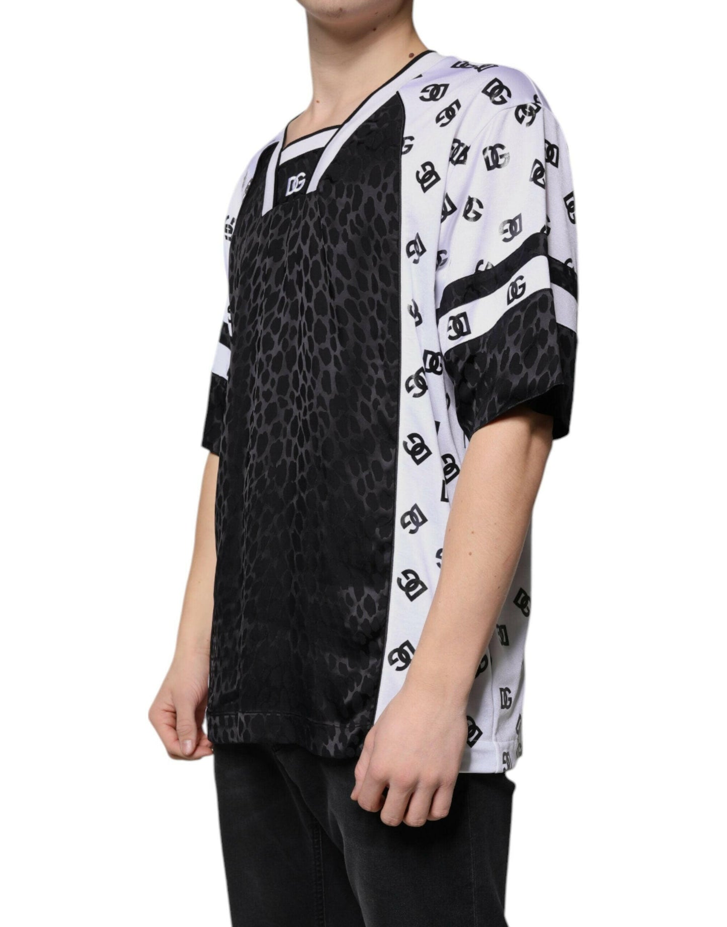 Dolce &amp; Gabbana – T-Shirt mit Logo in Schwarz und Weiß für Herren, kurze Ärmel