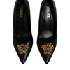 Versace Black Leather Logo Plaque High Heels Pumps Shoes