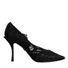 Dolce & Gabbana Black Lace Crystals Mary Jane Pumps Shoes