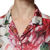 Dolce & Gabbana White Peony Silk Long Sleeves Collared Blouse Top