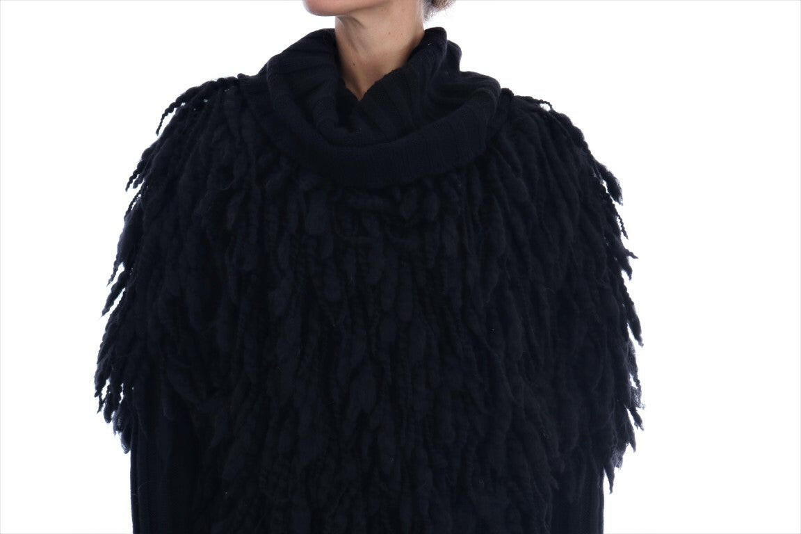 Dolce & Gabbana Black Fringes Wool Pullover Sweater