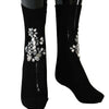 Dolce & Gabbana Black Knitted Floral Clear Crystal Socks