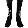 Dolce & Gabbana Black Knitted Floral Clear Crystal Socks