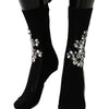 Dolce & Gabbana Black Knitted Floral Clear Crystal Socks