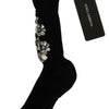 Dolce & Gabbana Black Knitted Floral Clear Crystal Socks