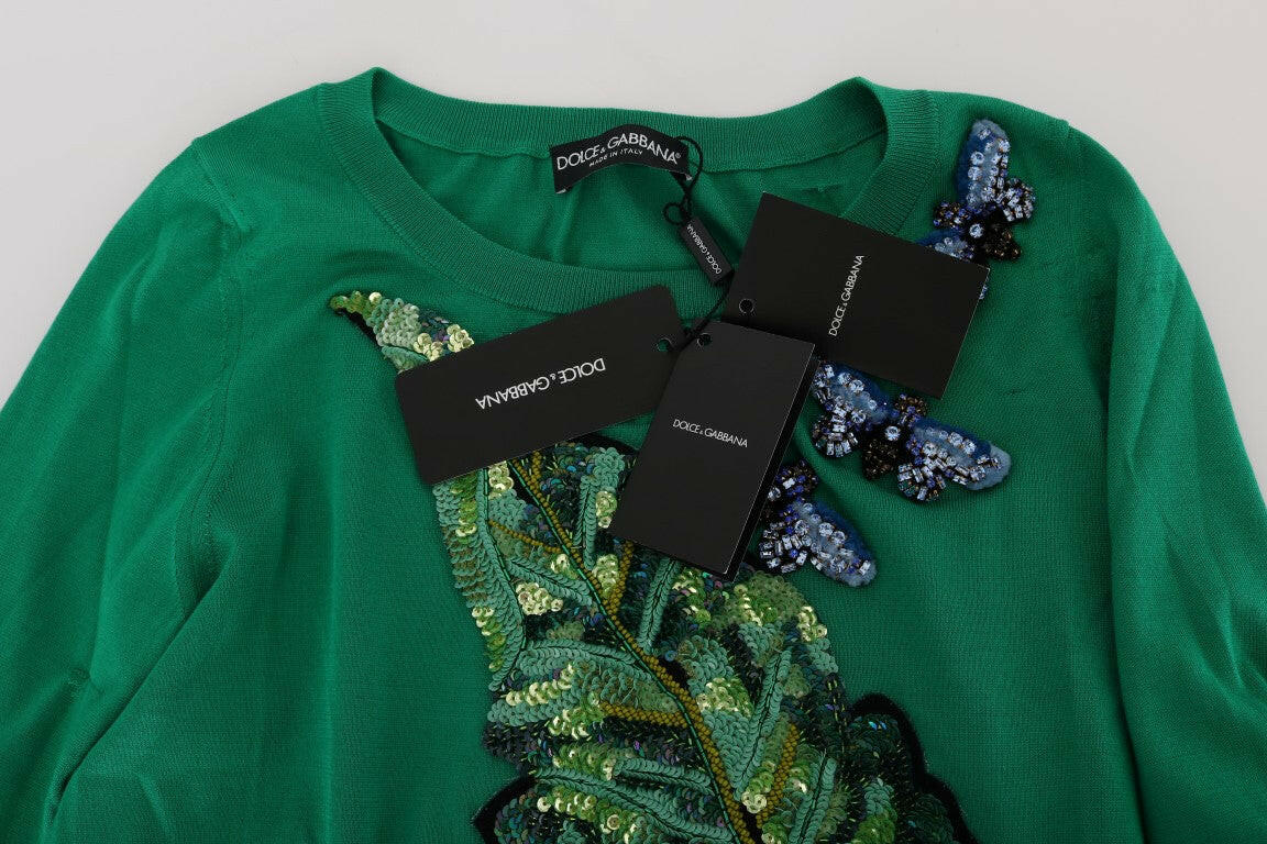 Dolce & Gabbana Green Silk Crystal Banana Sweater