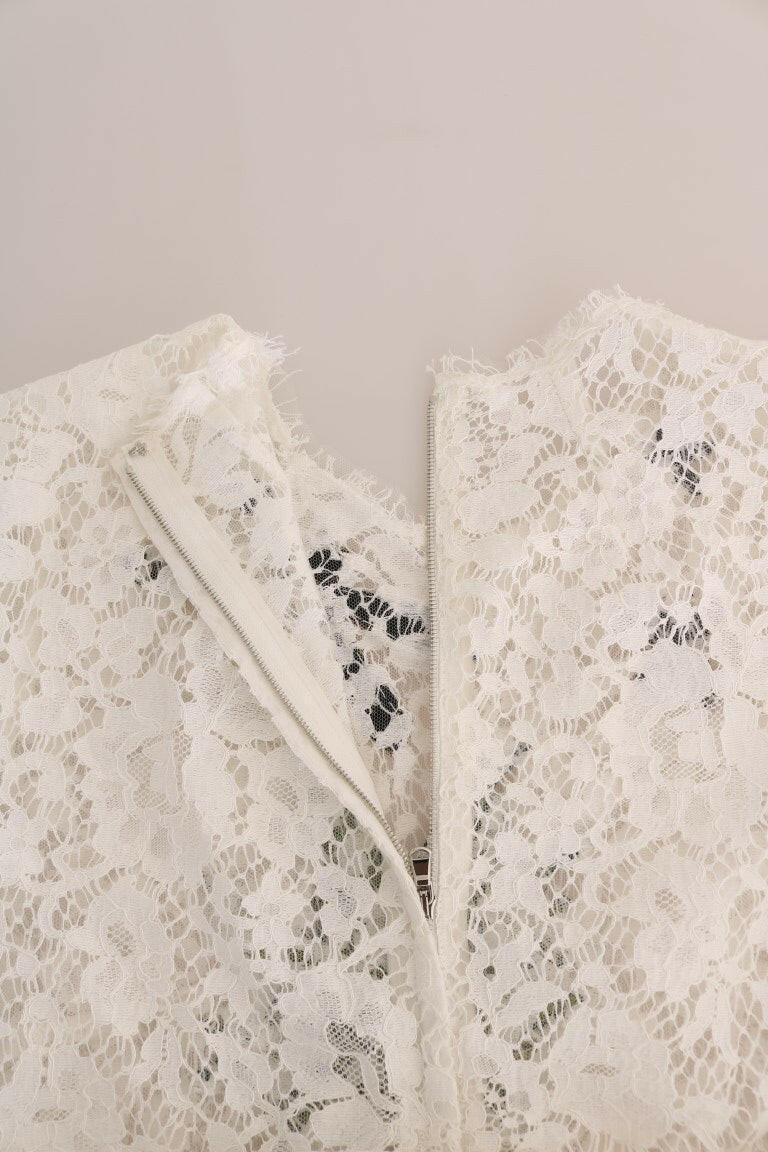 Dolce & Gabbana White Crystal Embellished Lace Blouse