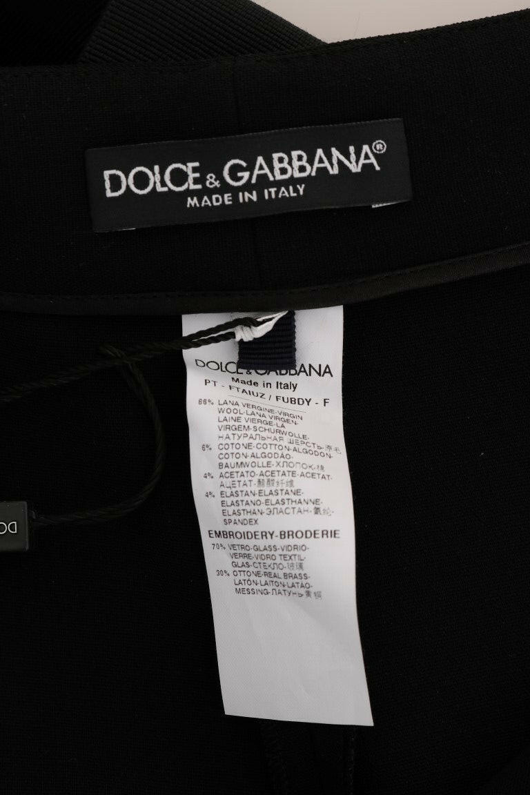 Dolce &amp; Gabbana Schwarze Stretch-Hose aus Wolle mit Kristallen