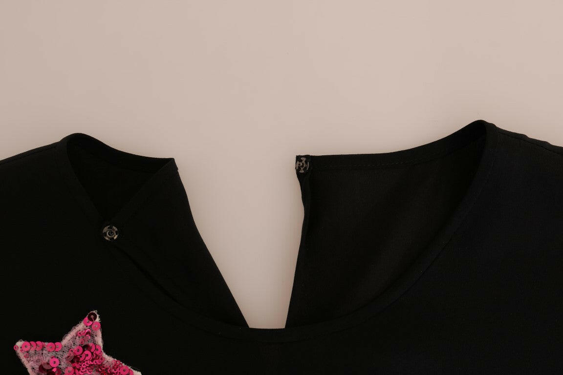 Dolce & Gabbana Black Silk Fairy Tale Top Crystal Blouse