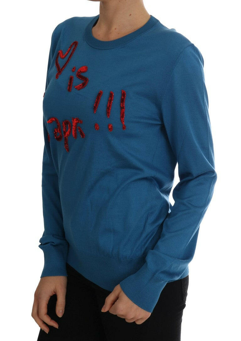 Dolce &amp; Gabbana Blauer Pullover aus Seide „Love is“