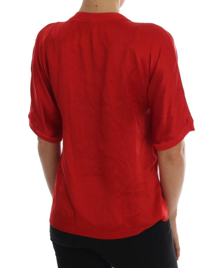 Dolce & Gabbana Red Silk Orange Vase Crystal Top