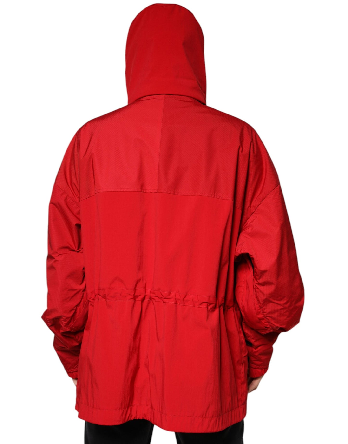 Parka à capuche en nylon rouge Dolce &amp; Gabbana pour homme avec fermeture éclair intégrale