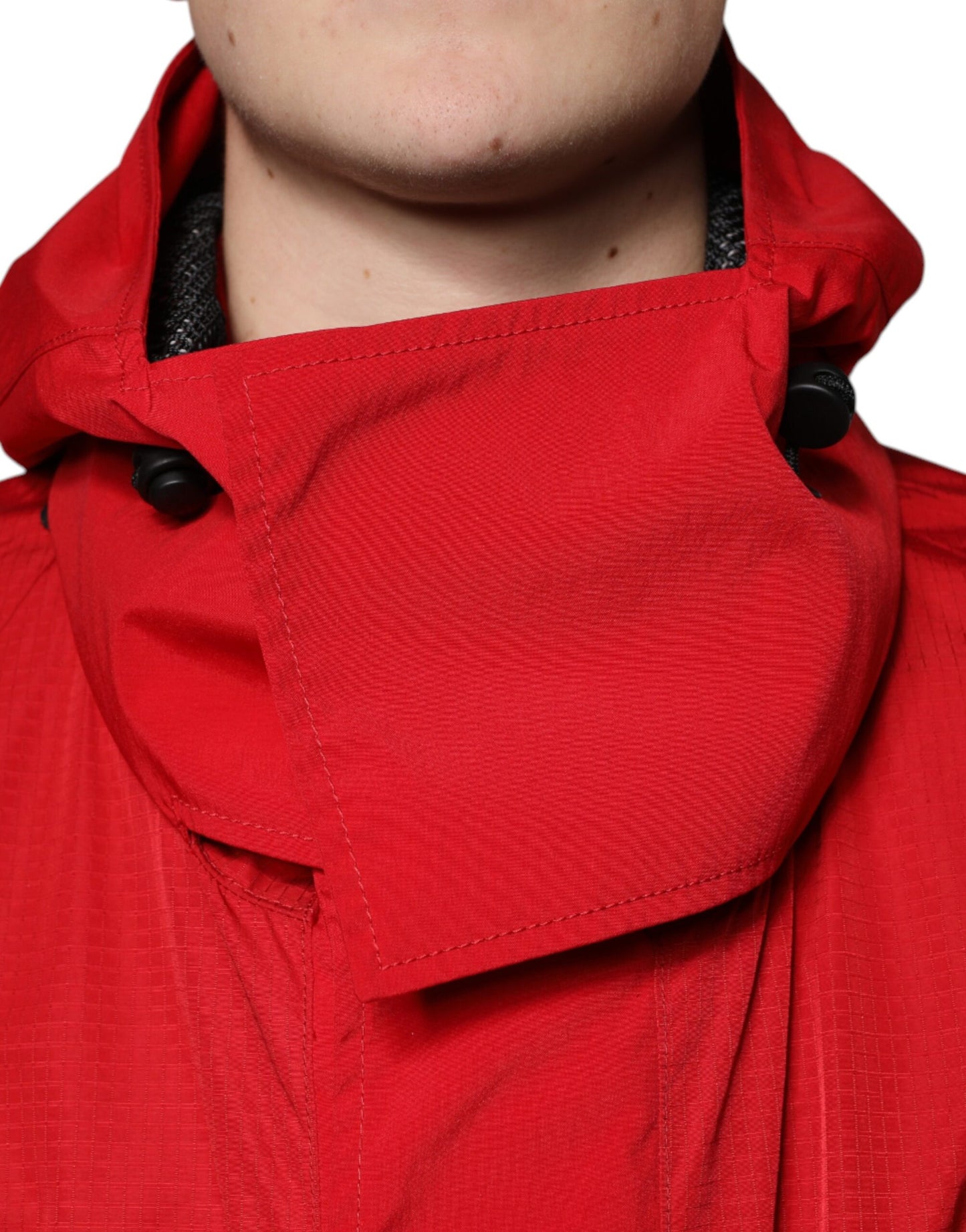 Parka à capuche en nylon rouge Dolce &amp; Gabbana pour homme avec fermeture éclair intégrale