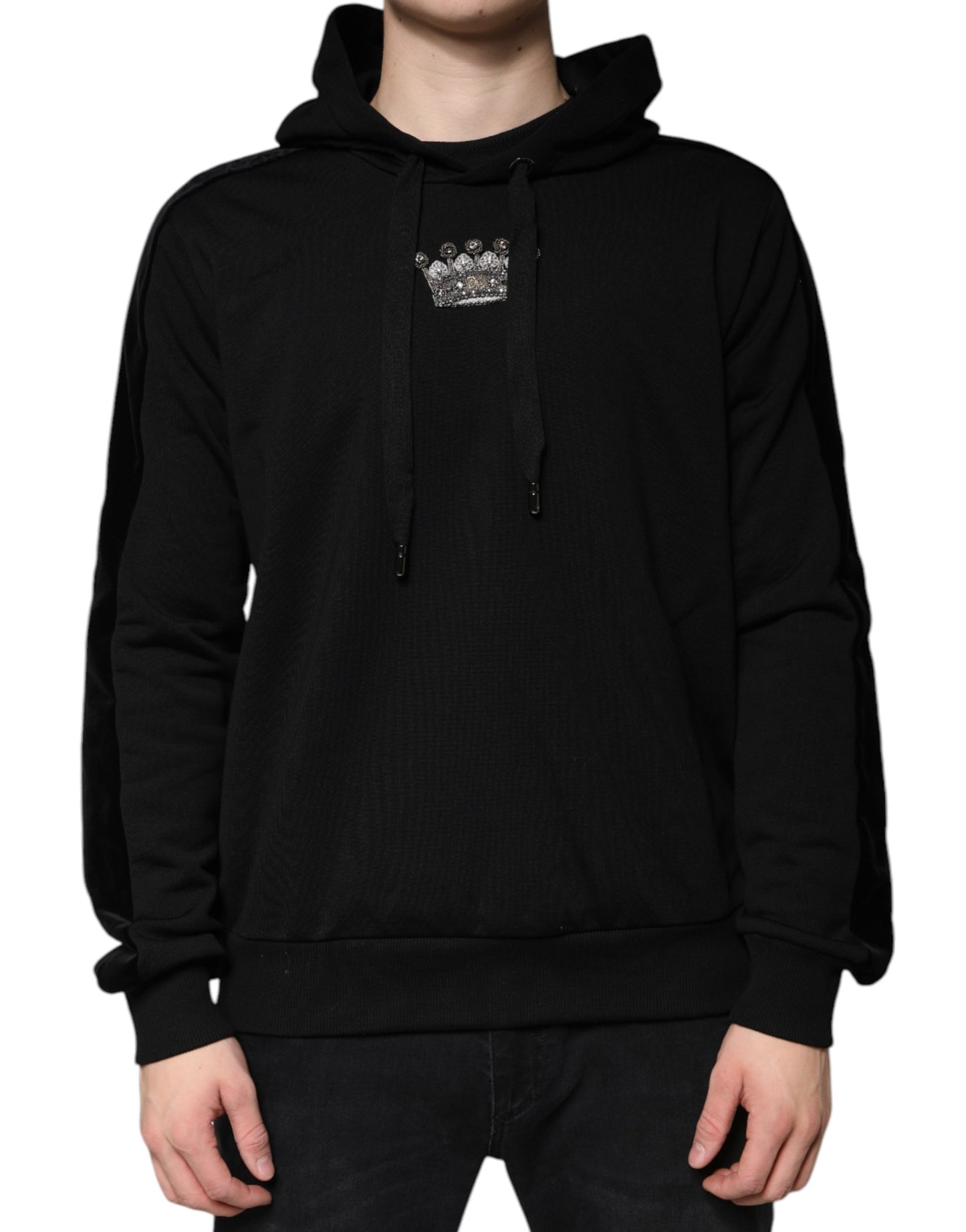 Dolce &amp; Gabbana Schwarzes Sweatshirt mit Kapuze aus Baumwolle mit Krone