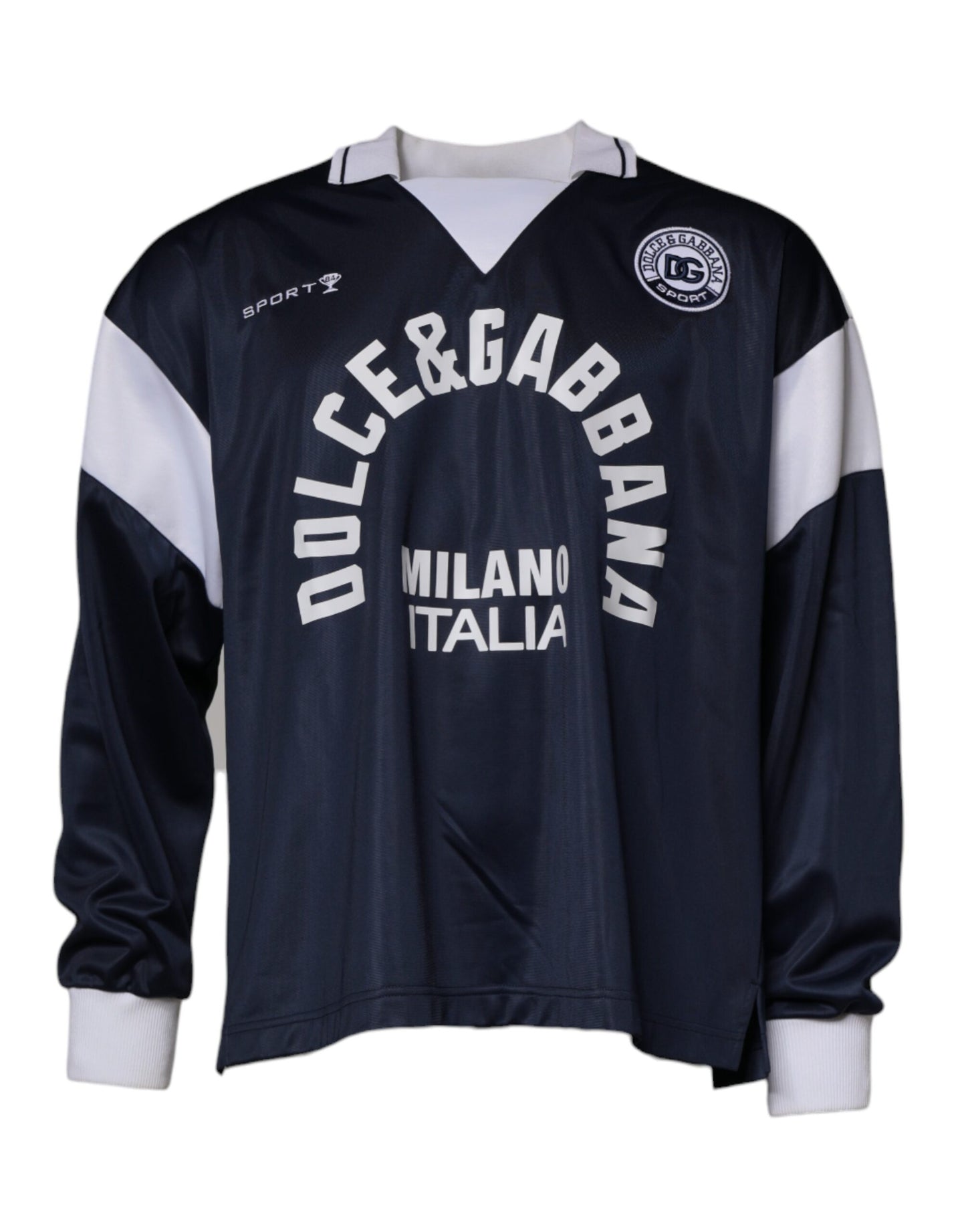 Dolce &amp; Gabbana – Blauer Jersey-Pullover mit Logo und Kragen