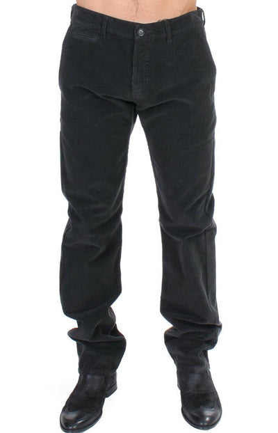 GF Ferre Black Corduroy Cotton Straight Fit Pants