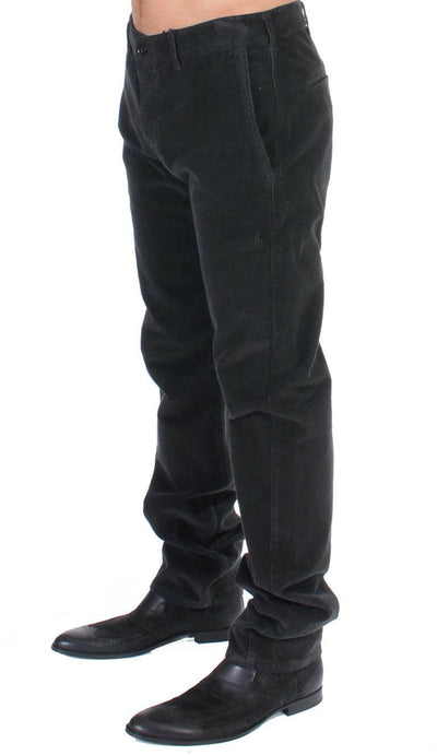 GF Ferre Black Corduroy Cotton Straight Fit Pants
