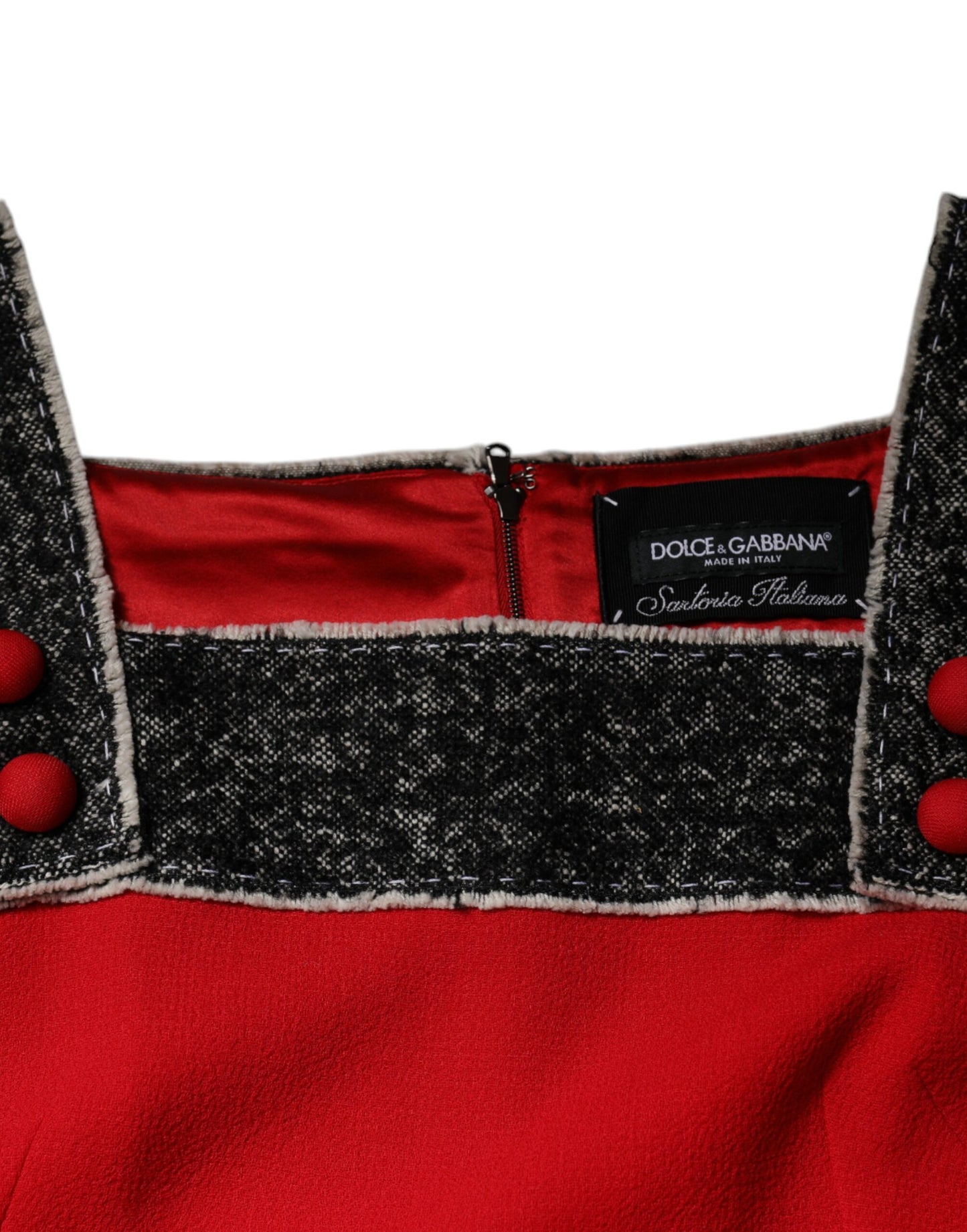 Robe courte évasée trapèze sans manches en laine rouge Dolce &amp; Gabbana