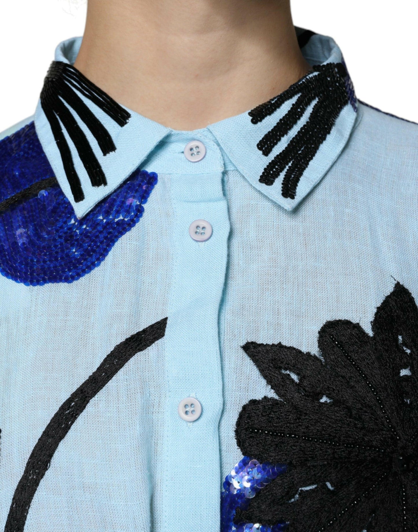 Christian Pellizzari – Hellblaues Maxi-Hemdkleid mit Blumenverzierung