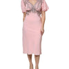 Ermanno Scervino Pink Floral Lace Short Sleeves V-neck Midi Dress