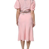 Ermanno Scervino Pink Floral Lace Short Sleeves V-neck Midi Dress