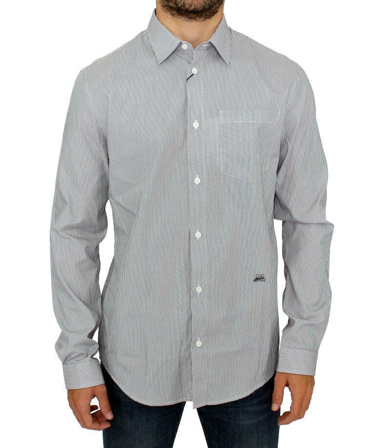 GF Ferre Gray Striped Cotton Casual Shirt