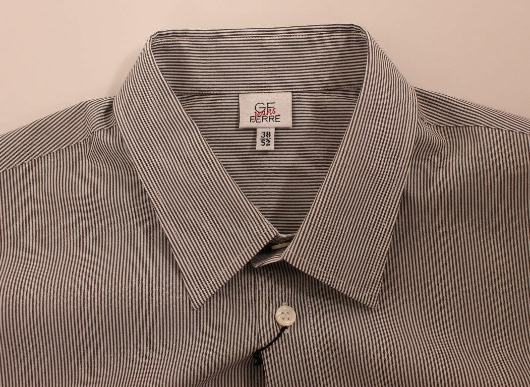 GF Ferre Gray Striped Cotton Casual Shirt