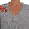 Dolce & Gabbana Silver Cardigan Floral Applique Sweater