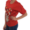 Dolce & Gabbana Red Silk Oranges Floral Crystal Blouse