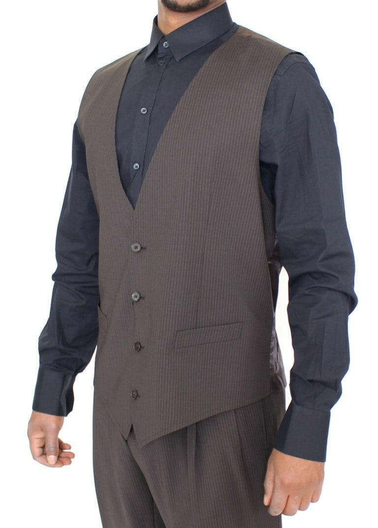 Dolce &amp; Gabbana – Braun gestreifte Stretch-Weste