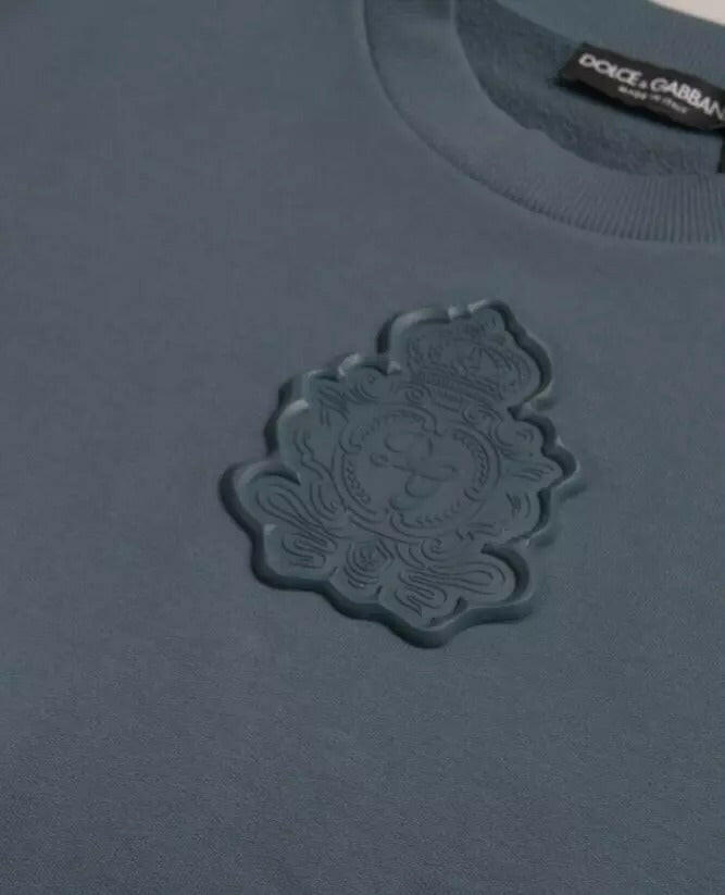 Dolce &amp; Gabbana Blauer Baumwollpullover mit Logo-Patch und Rundhalsausschnitt für Herren