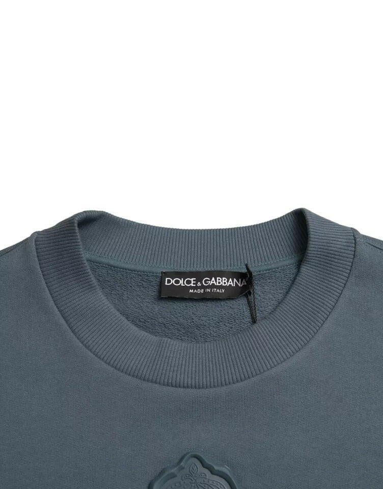 Dolce &amp; Gabbana Blauer Baumwollpullover mit Logo-Patch und Rundhalsausschnitt für Herren