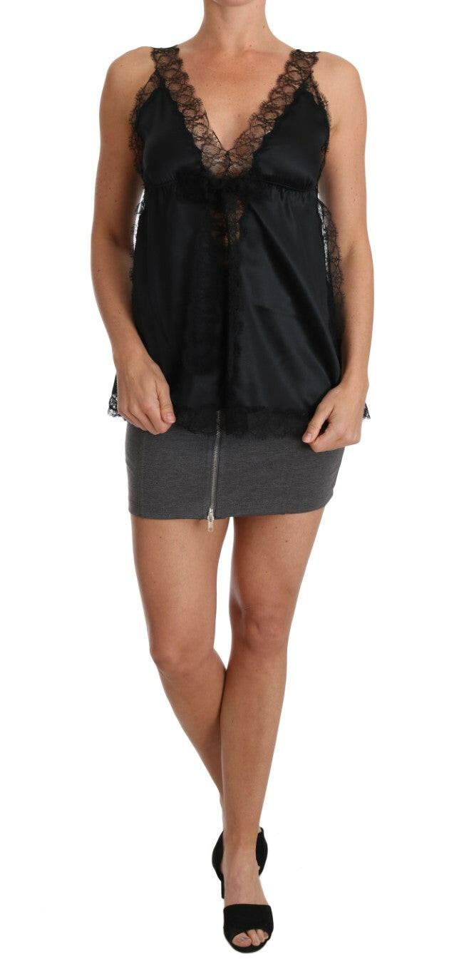 Dolce &amp; Gabbana - Haut de lingerie sensuel en soie mélangée noir