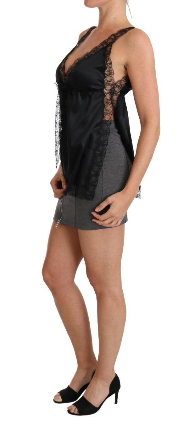 Dolce &amp; Gabbana - Haut de lingerie sensuel en soie mélangée noir