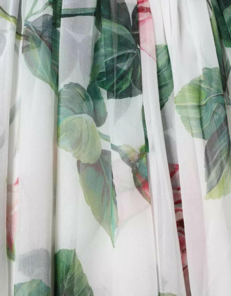 Dolce &amp; Gabbana – Weißes A-Linien-Midikleid aus Seide mit Blumendruck