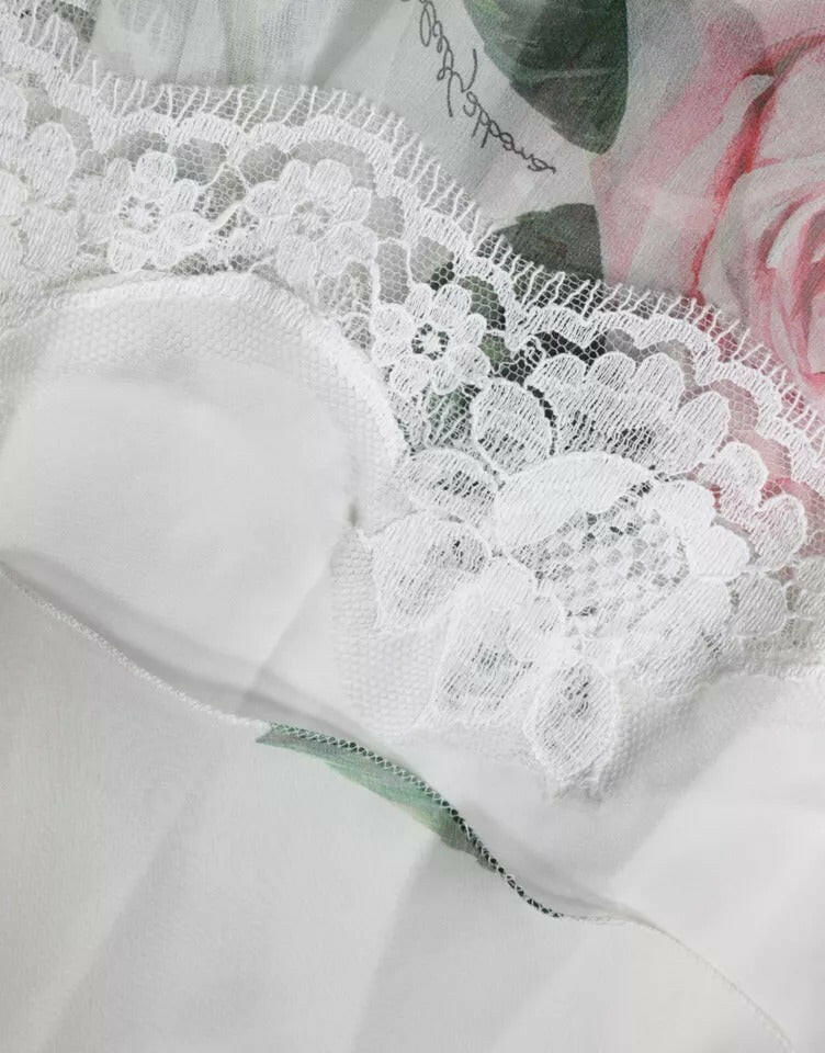 Dolce &amp; Gabbana – Weißes A-Linien-Midikleid aus Seide mit Blumendruck