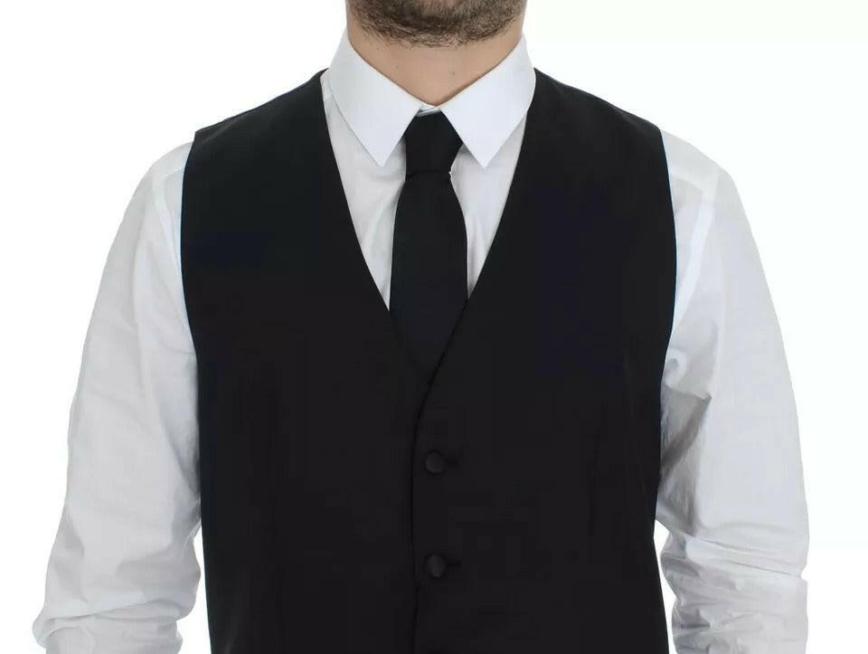 Dolce & Gabbana Black Wool Silk Dress Gilet Jacket Vest