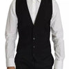 Dolce & Gabbana Black Wool Logo Waistcoat Vest