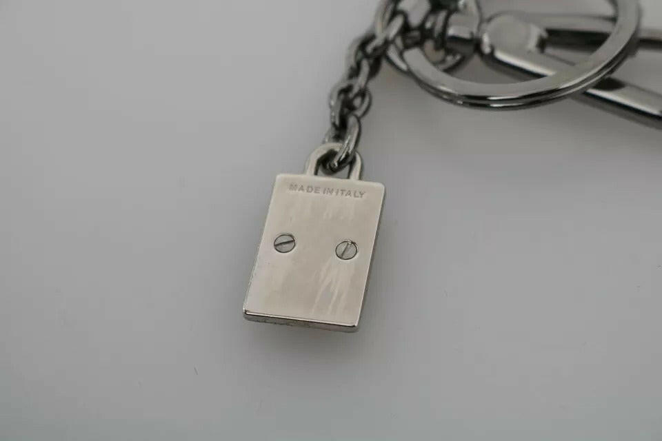 Dolce & Gabbana Silver Leather Dominico Stefano #DGFAMILY Logo Badge Keychain