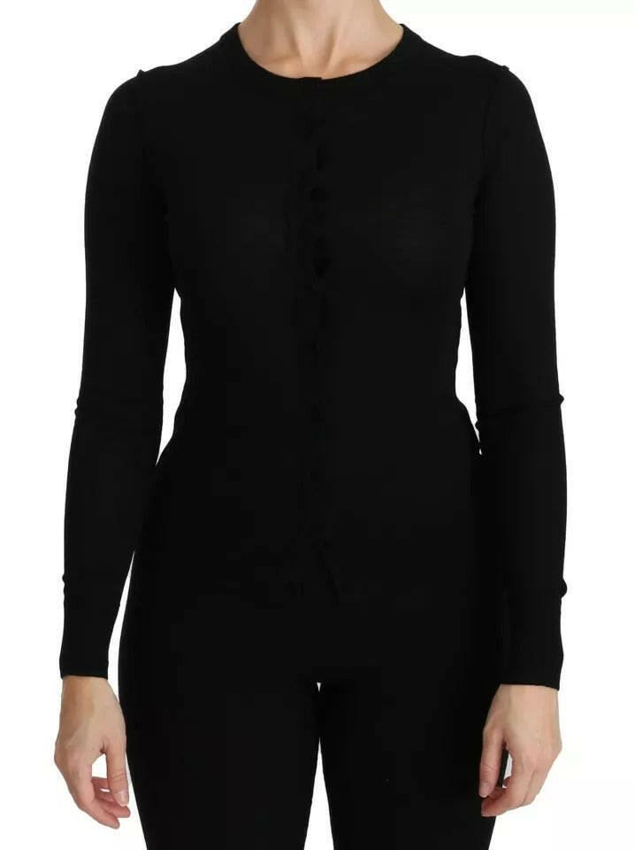 Dolce &amp; Gabbana Schwarzes Langarm-Top aus Schurwolle, Bluse