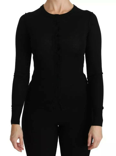 Dolce &amp; Gabbana Schwarzes Langarm-Top aus Schurwolle, Bluse