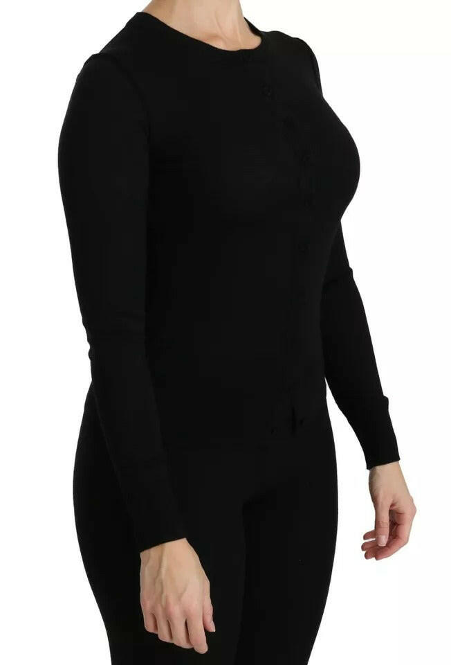 Dolce &amp; Gabbana Schwarzes Langarm-Top aus Schurwolle, Bluse