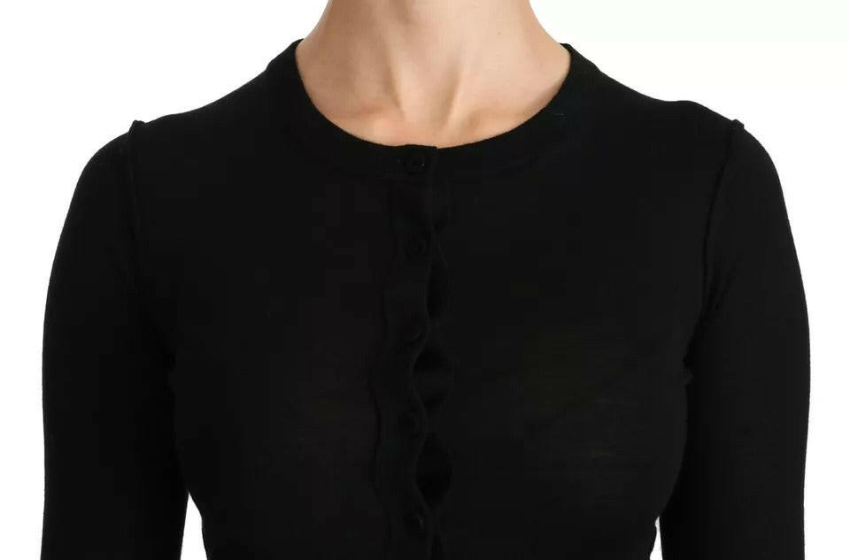 Dolce &amp; Gabbana Schwarzes Langarm-Top aus Schurwolle, Bluse