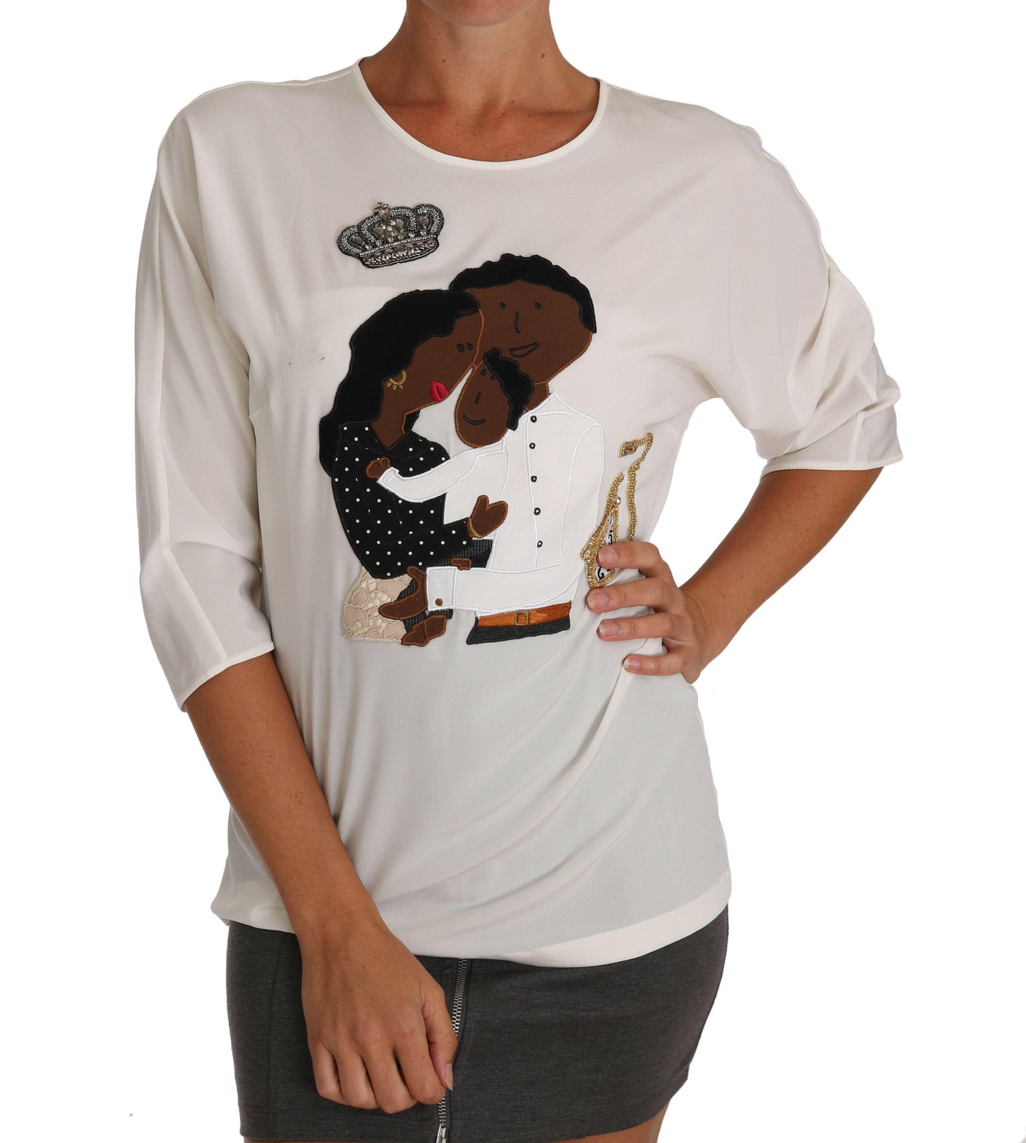 Chemisier élégant à col ras du cou en soie mélangée Dolce &amp; Gabbana