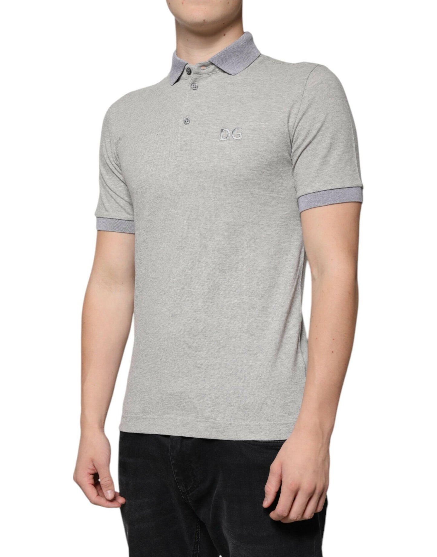Polo gris à manches courtes et col pour homme Dolce &amp; Gabbana