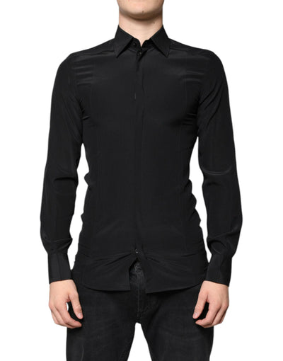 Chemise en soie noire à manches longues Dolce &amp; Gabbana